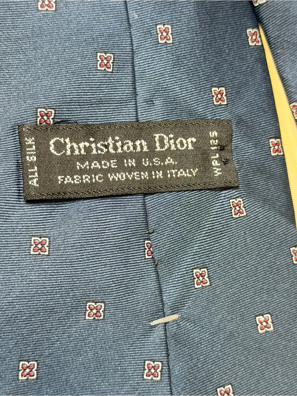 Christian Dior Navy Tie with Small Red Square Motif